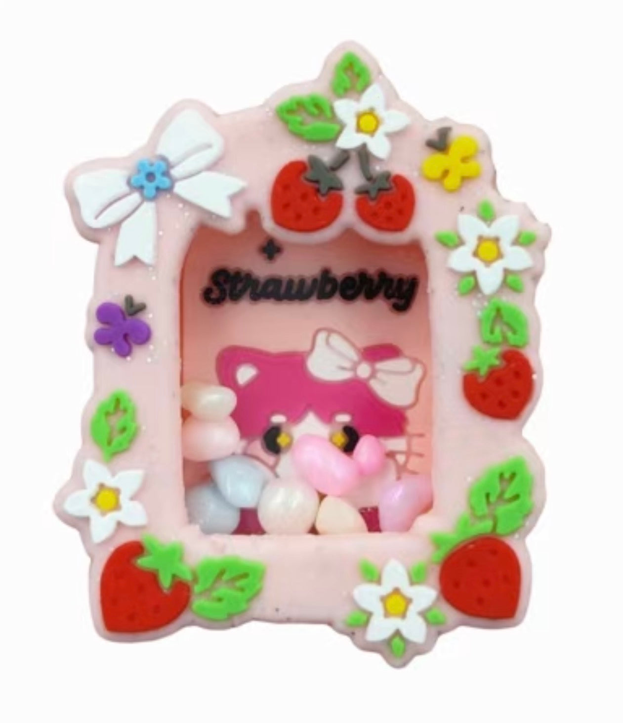 3D Silicone Shaker Beads Box With Cat Strawberry Small Stones Inside bead