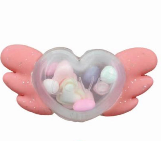3D Silicone Love Heart Angel Wing Focal Shaker Beads With Beads Inside