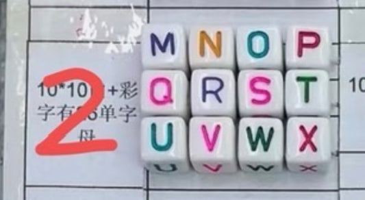 10mm White Cube Colorful Letter Acrylic Beads Horizontal Hole