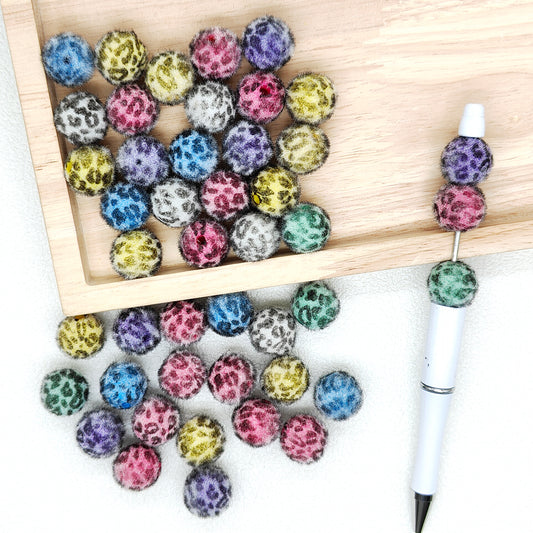 Fuzzy Leopard 16mm Assorted Color Round Acrylic Beads