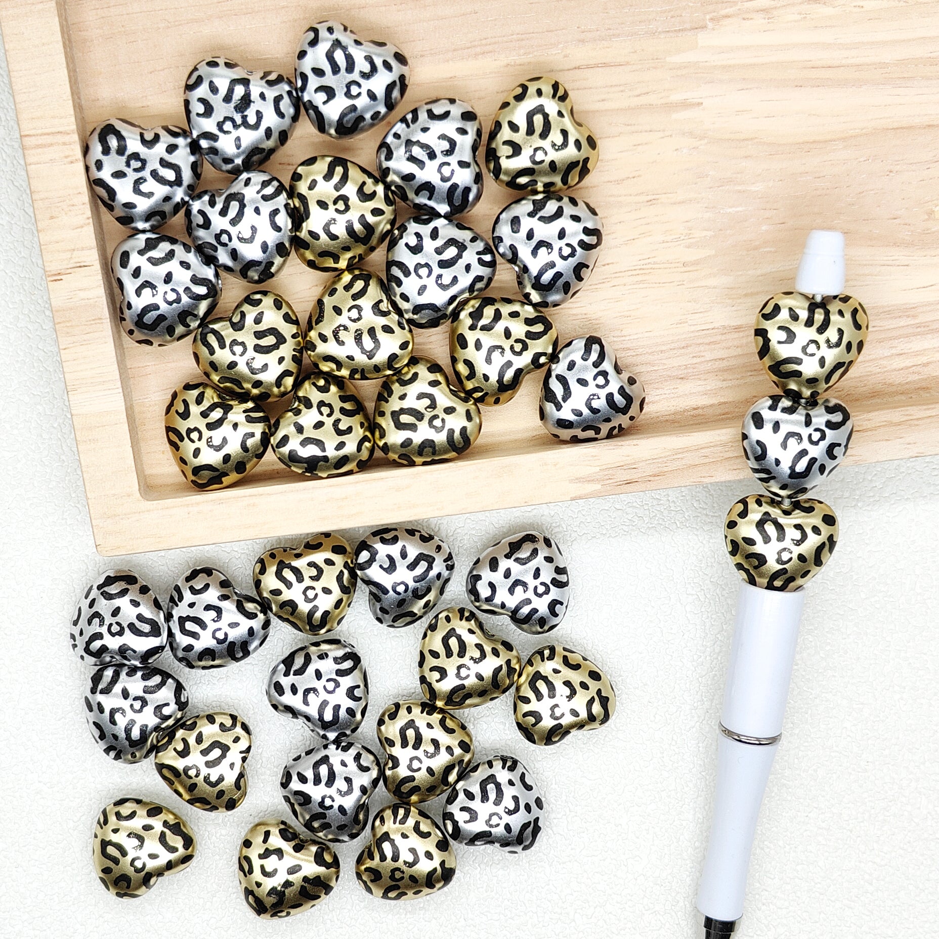 Gold Silver Leopard Heart Acrylic Beads,DIY Pen