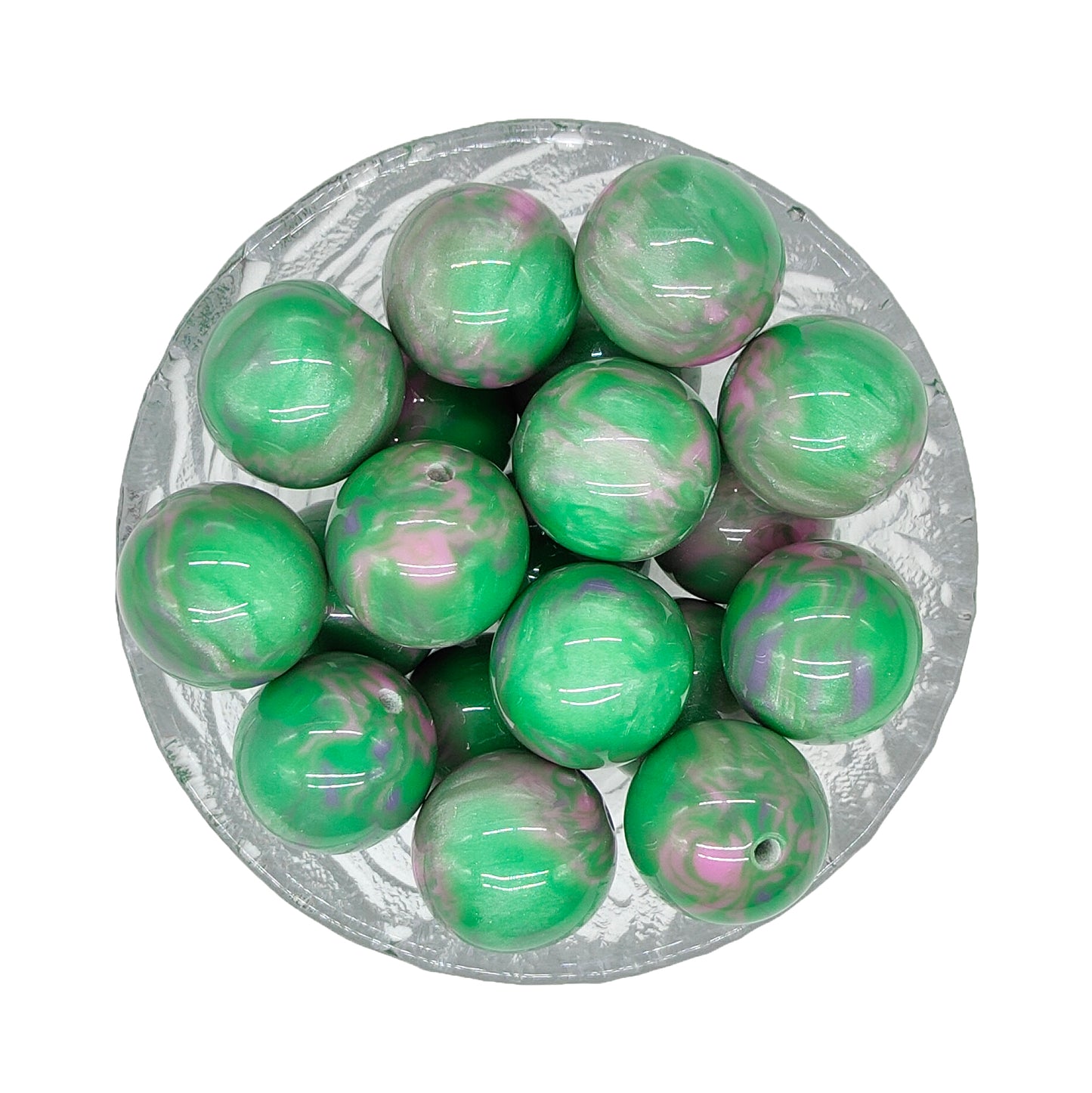 20mm Green Pink Swirl Chunky Bubblegum Acrylic Beads