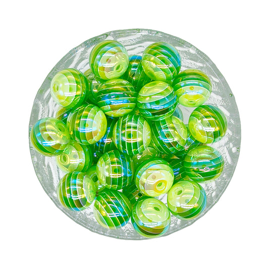 16mm UV Opal Green Stripe Gumball Acrylic Beads