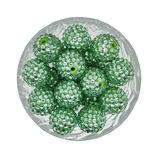 20mm Green Rhinestone Bubblegum Acrylic Beads
