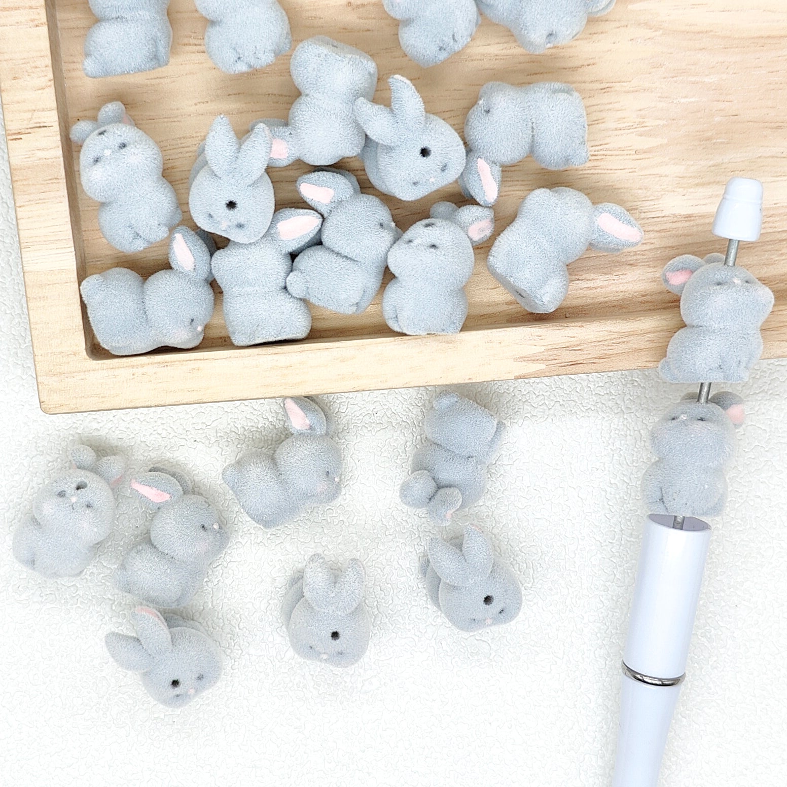 Grey Rabbit Flocked Acrylic Beads DIY Keychain,Shape Beads