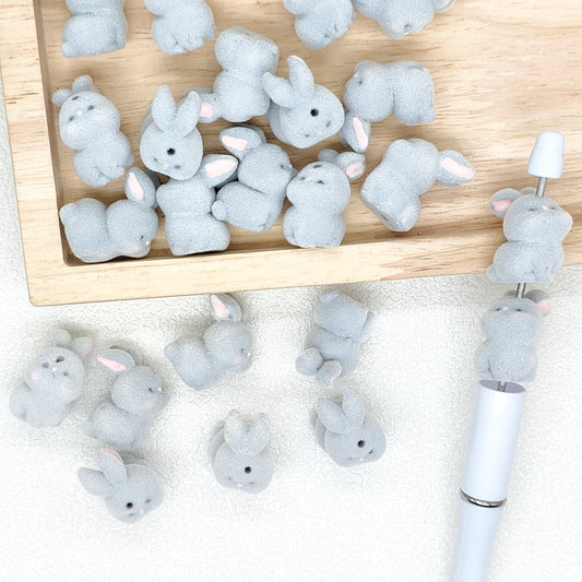 Grey Rabbit Flocked Acrylic Beads DIY Keychain,Shape Beads