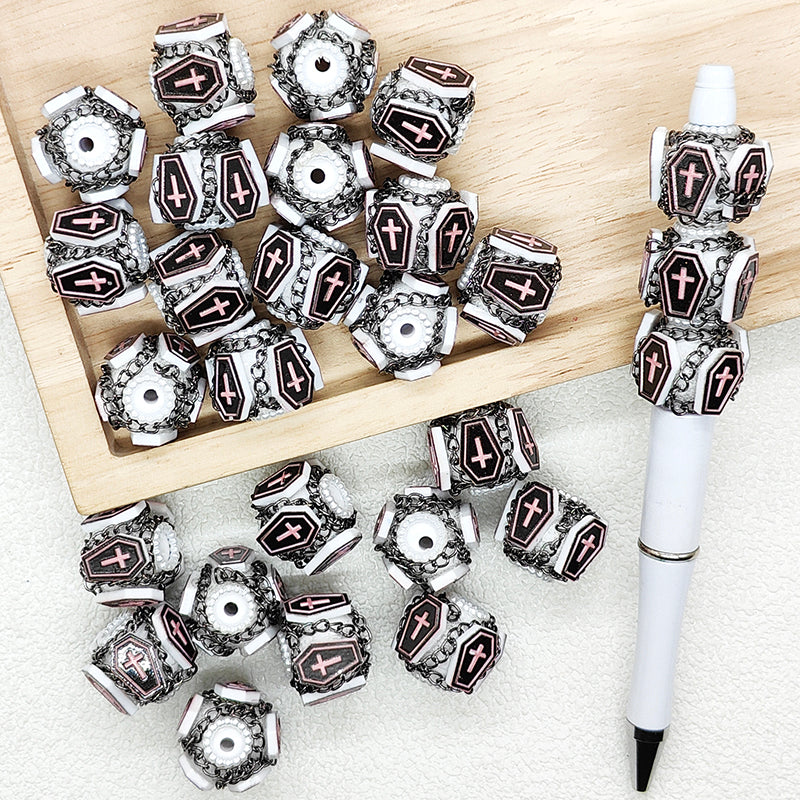 Halloween Coffin Cross Chain Acrylic Beads,Spooky Fancy Beads
