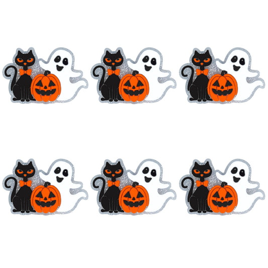 Halloween Jack-O-Lantern Cat Ghost Glitter Focal