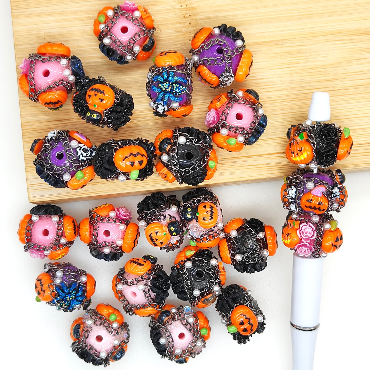 Halloween Pumpkin Spider Acrylic Beads,Fancy Ornament Beads