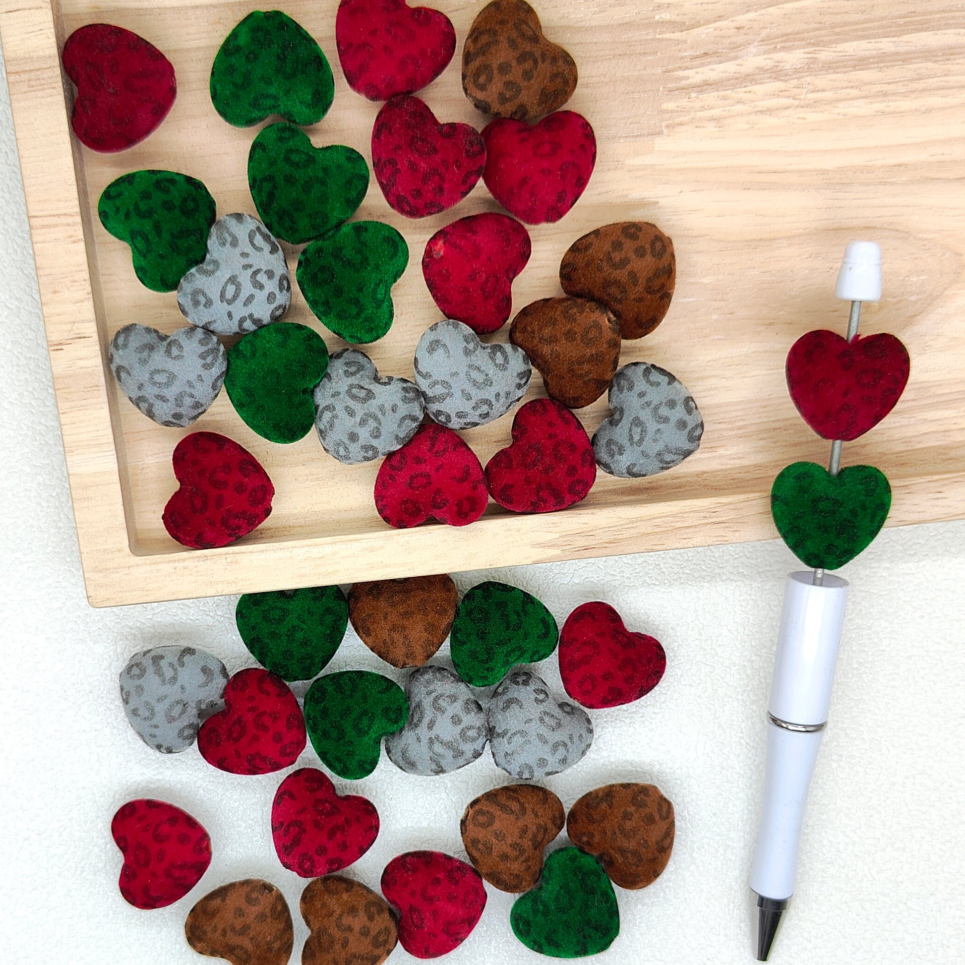 Heart Flocked Leopard Acrylic Beads,Christmas Beads