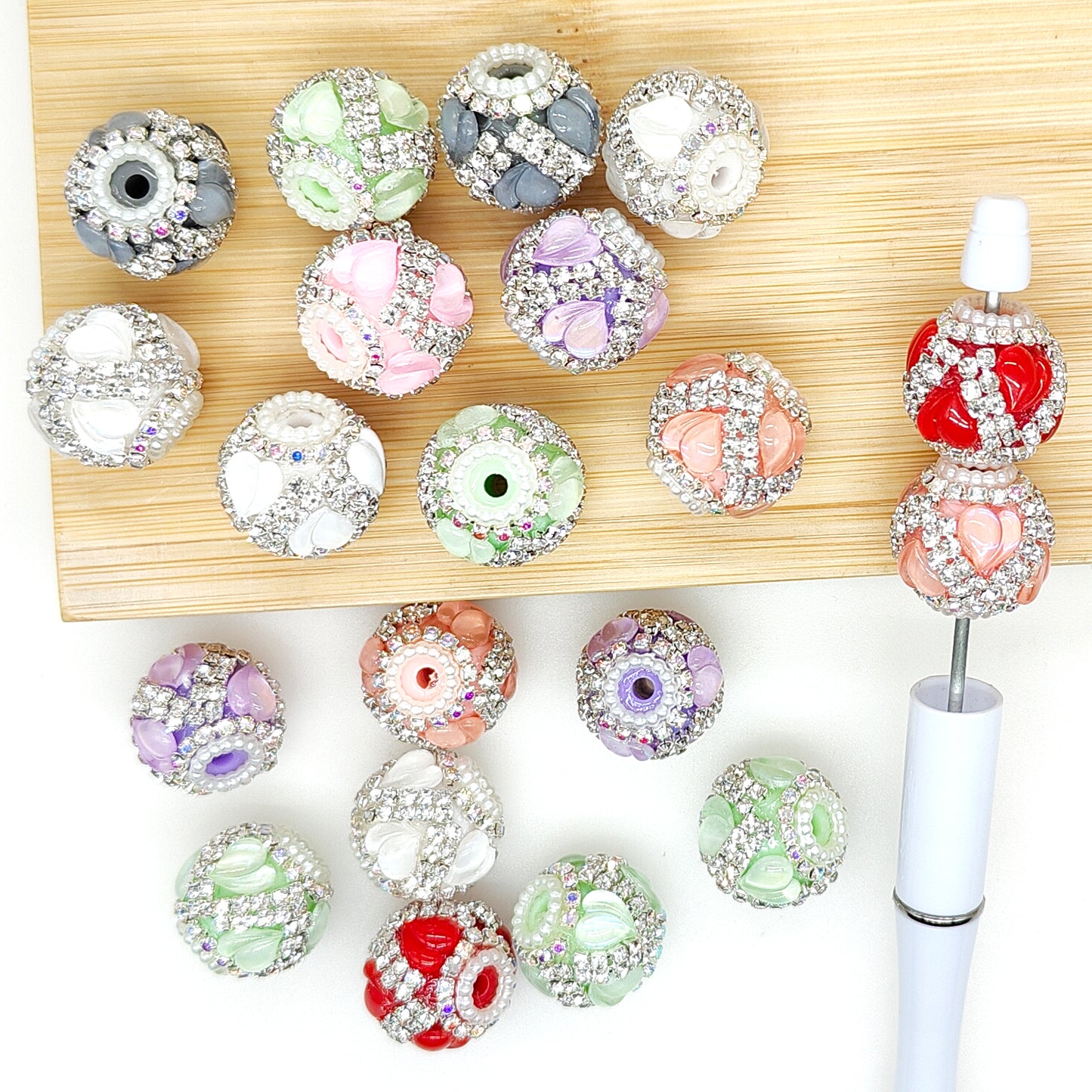 Heart Gem Rhinestone Crystal Acrylic Fancy Beads,DIY Pen