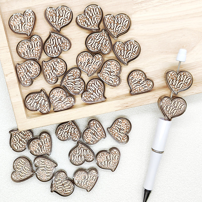Heart MAMA Acrylic Focal Beads,Mom Beads