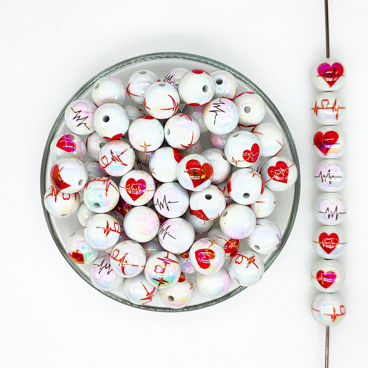 16mm Heart Print Assorted Acrylic Gumball Beads