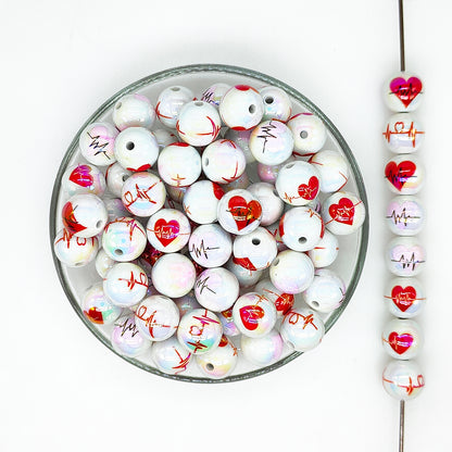16mm Heart Print Assorted Acrylic Gumball Beads