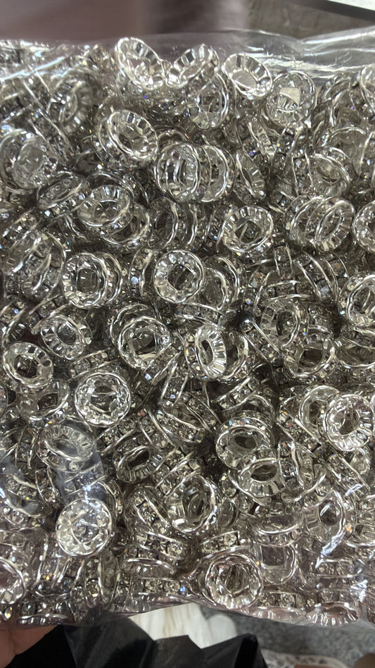 50Pcs/Lots Large Hole 10mm Rhinestone Crystal Rondelle Spacer Beads
