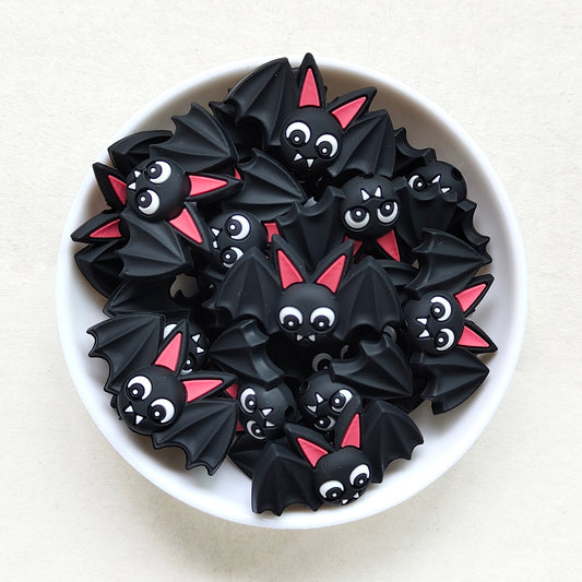 Black - Spooky Bat Silicone Beads - 23*39mm