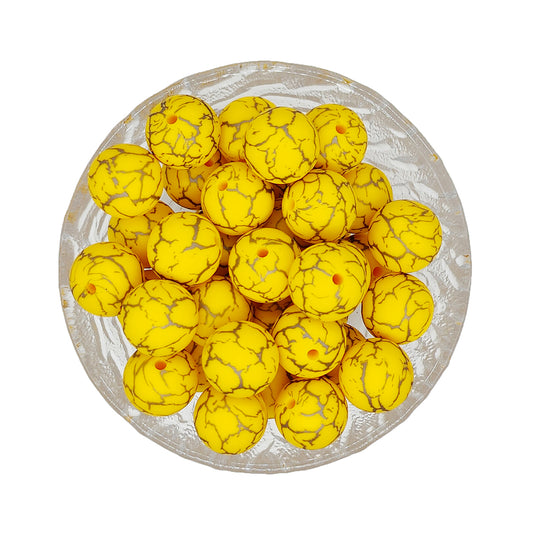 15mm Yellow Crack Print Round Silicone Beads