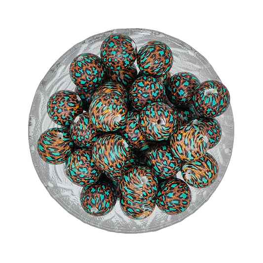 15mm Western Leopard Print Round Silicone Beads