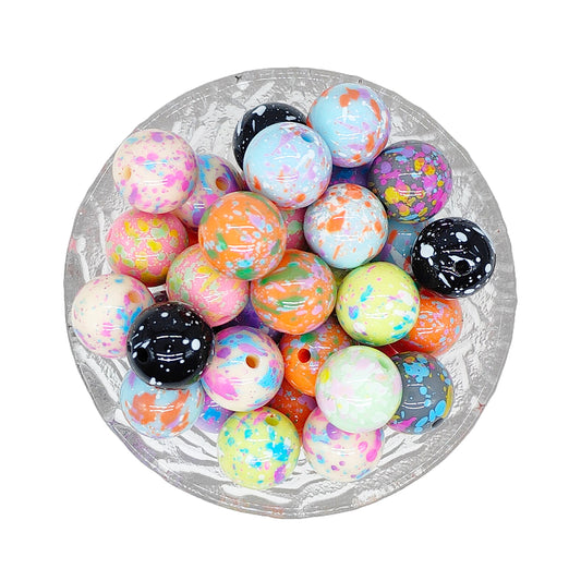 16mm Colorful Paint Splatter Bubblegum Acrylic Beads