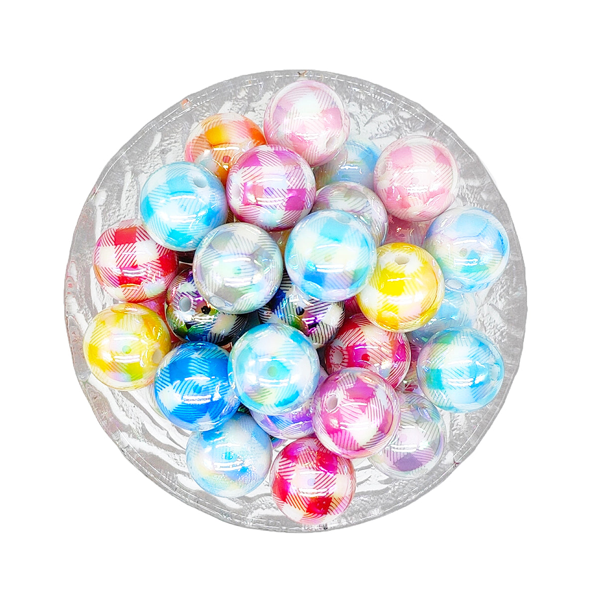 16mm Gumball Beads, UV Plaid Bubblegum Acrylic Beads