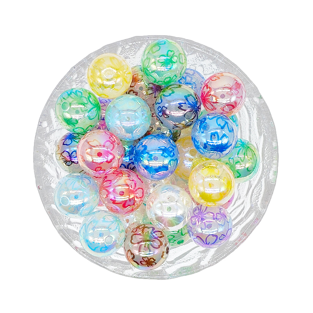 16mm Mix Flower Gumball Beads, Iridescent Acrylic Beads