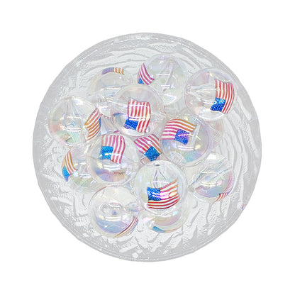 20mm Chunky American Flag Print Acrylic Bubblegum Beads