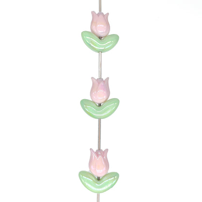 30pcs Iridescent Tulip Flower Assorted Beads