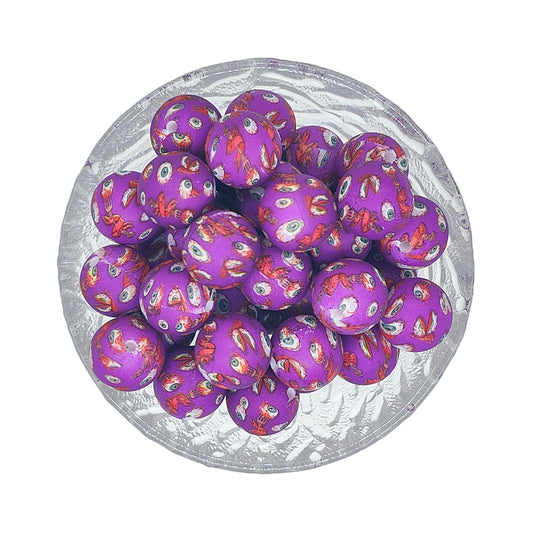 15mm Purple Eye Print Round Silicone Beads