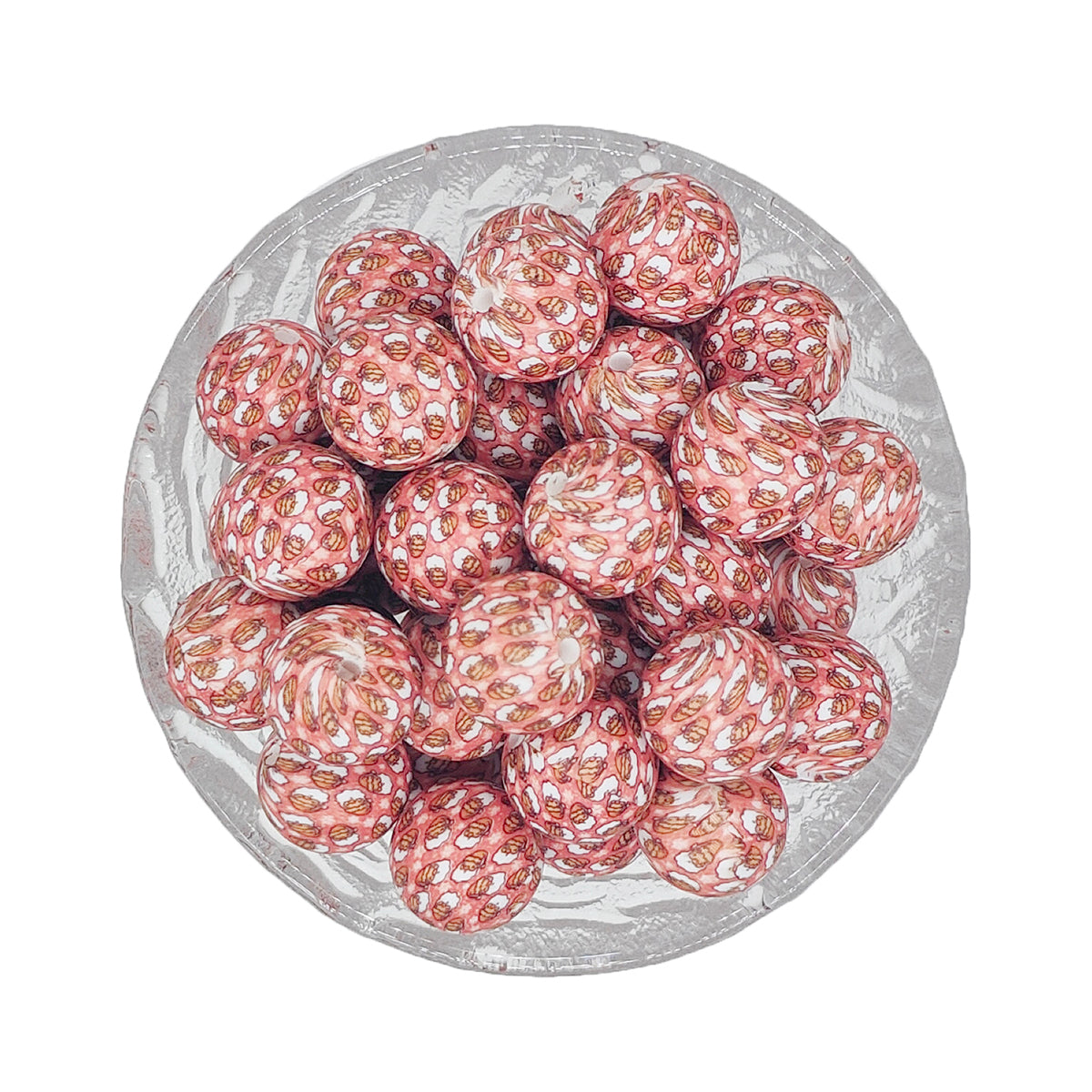 15mm Red Santa Print Round Silicone Beads