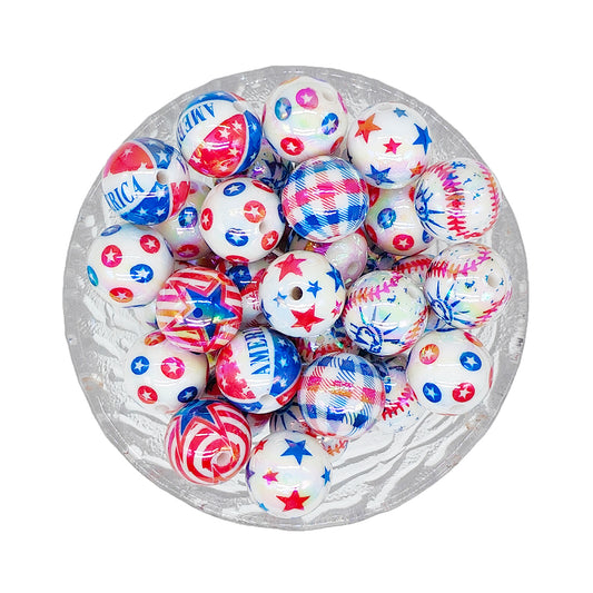 16mm Patriotic Bubblegum Acrylic Beads Assorted