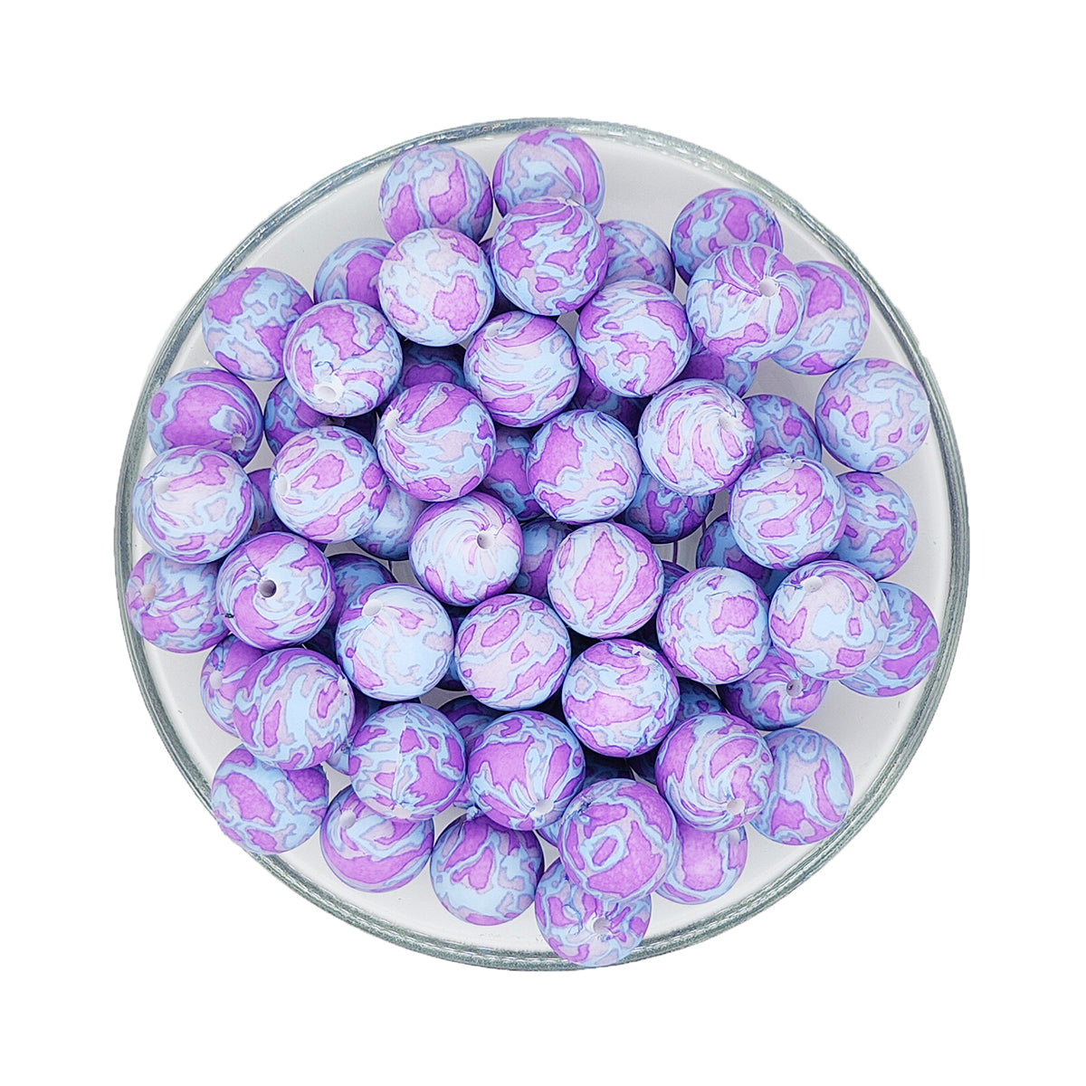15mm Purple Lake Print Round Silicone Beads