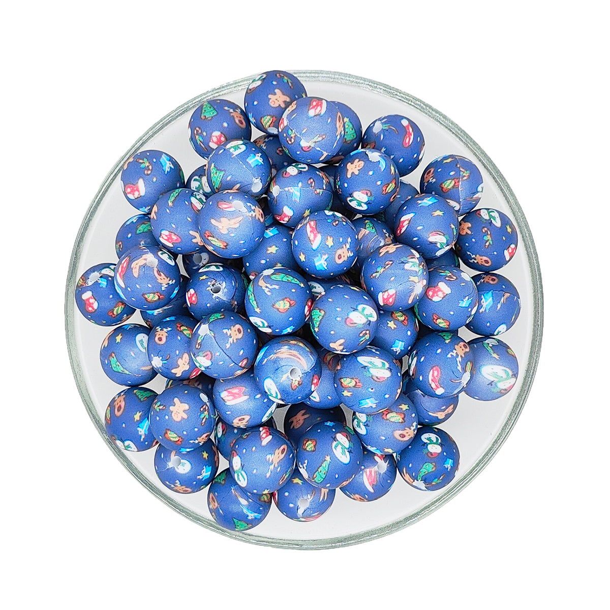 15mm Christmas Party Print Round Silicone Beads