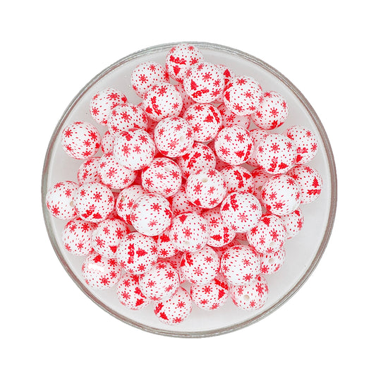 15mm Snowflake Dot Print Round Silicone Beads
