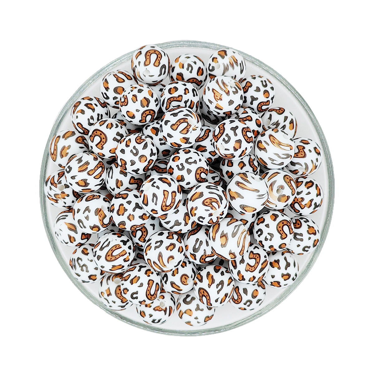 15mm Leopard Horseshoe Print Round Silicone Beads