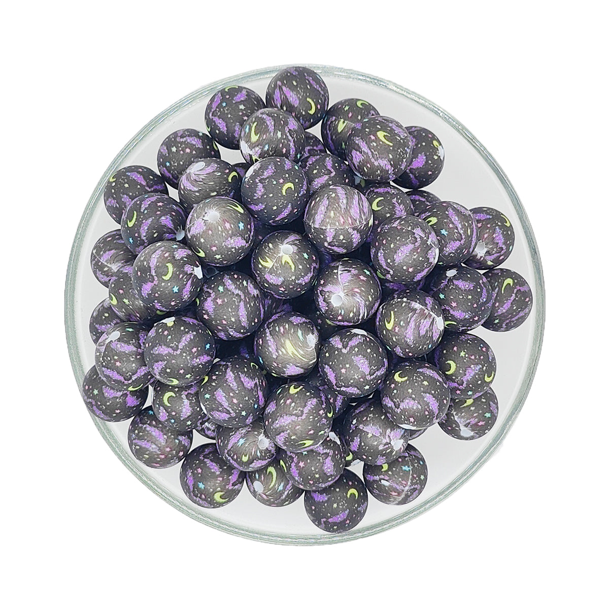 15mm Spooky Bat Print Round Silicone Beads