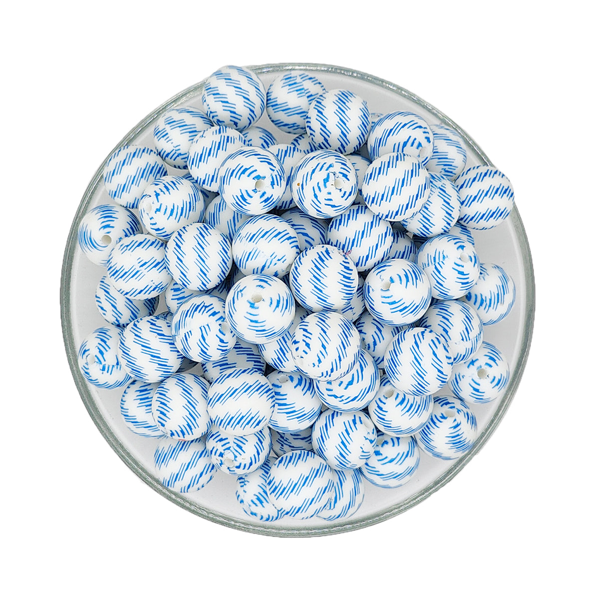 15mm Blue Swirl Line Print Round Silicone Beads