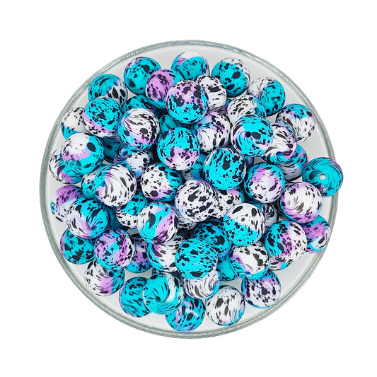 15mm Tie Dye Splatter Print Round Silicone Beads