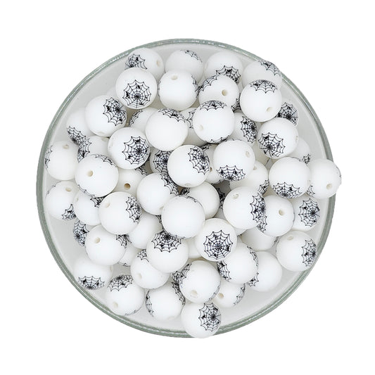 15mm Spider Web Print Round Silicone Beads