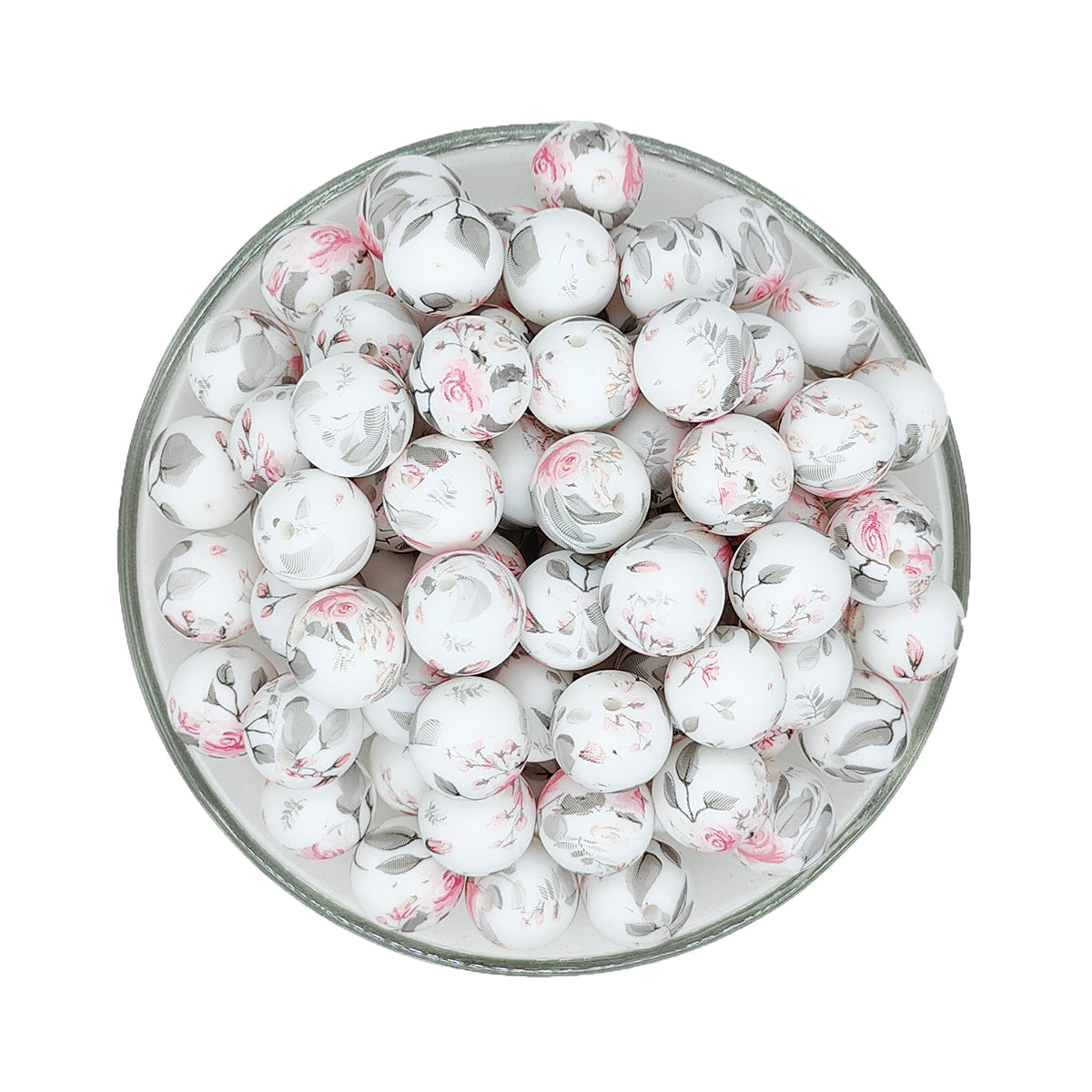 15mm Spring Rose Print Round Silicone Beads