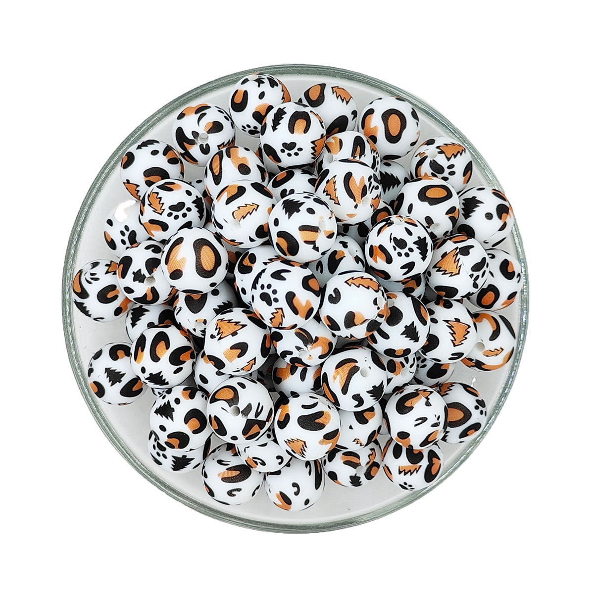 15mm Tree Leopard Print Round Silicone Beads