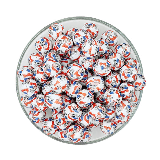 15mm Patriotic Skull Print Round Silicone Beads