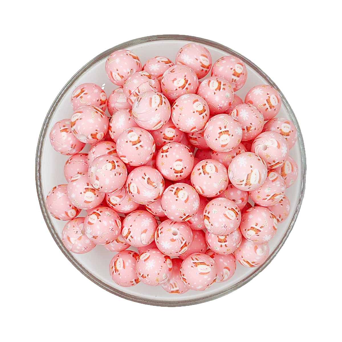 15mm Pink Christmas Print Round Silicone Beads