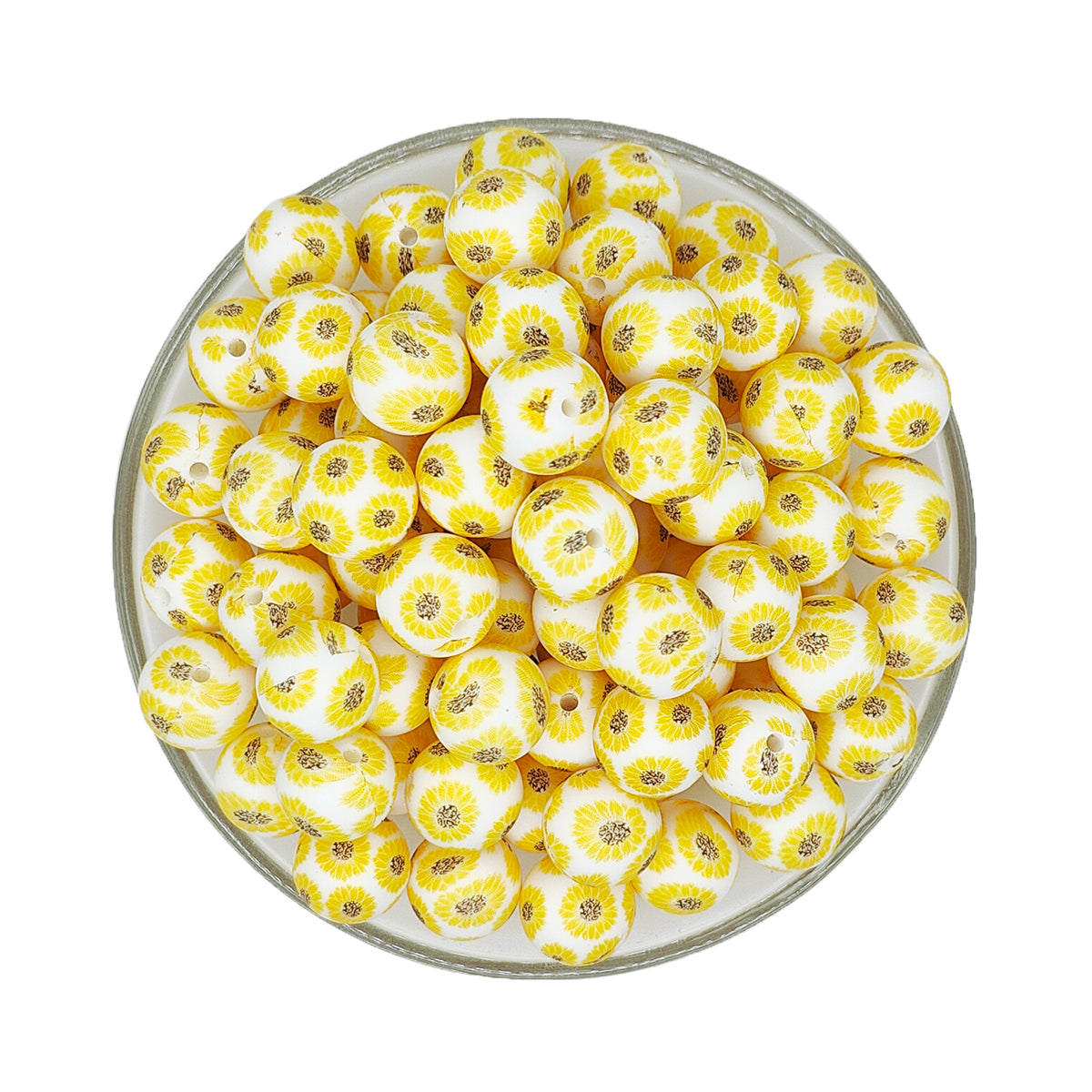 15mm Summer Sunflower Print Round Silicone Beads