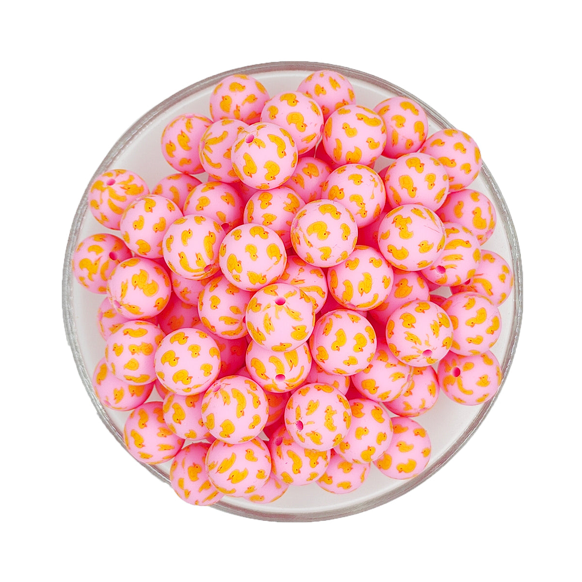 15mm Pink Duck Print Round Silicone Beads