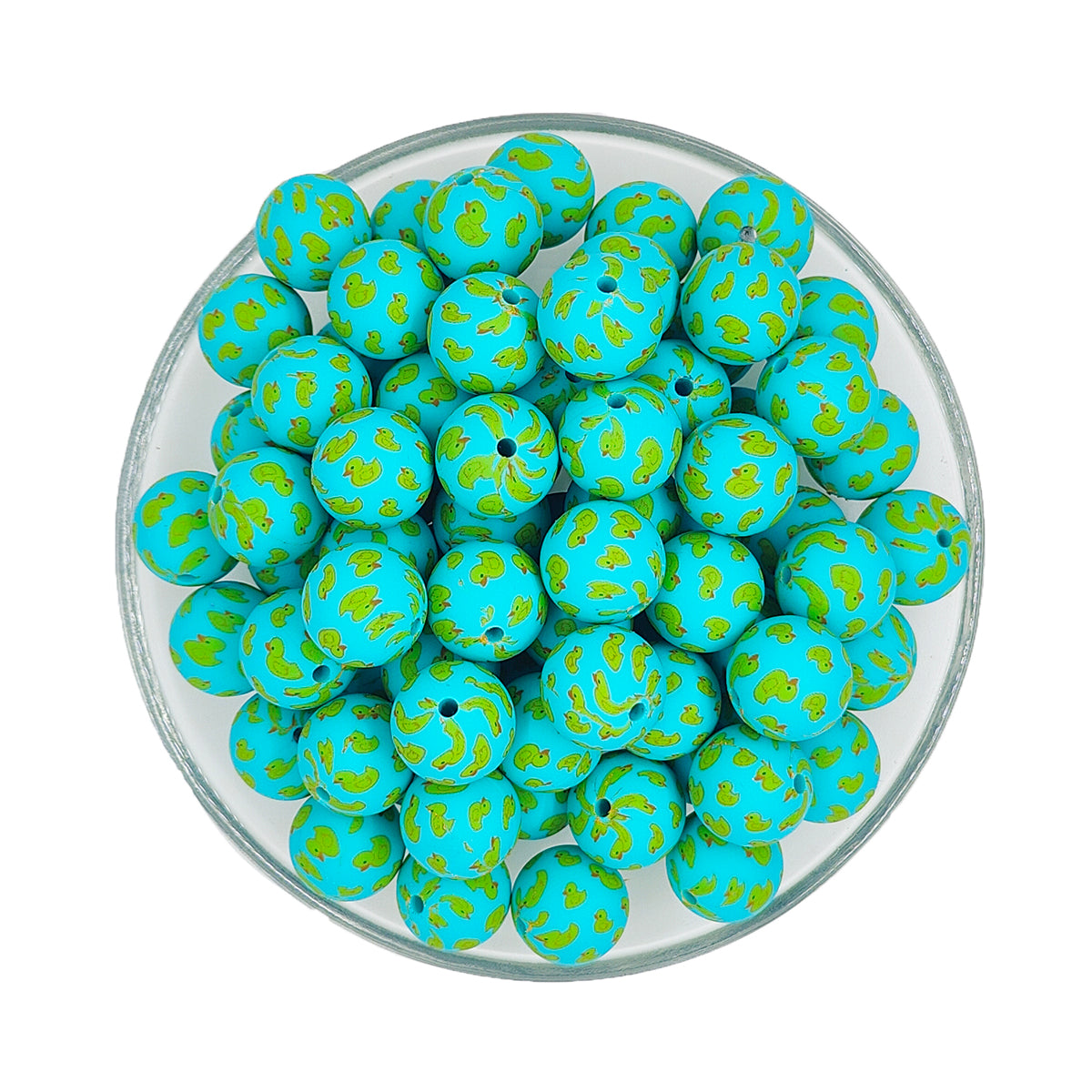 15mm Green Duck Print Round Silicone Beads