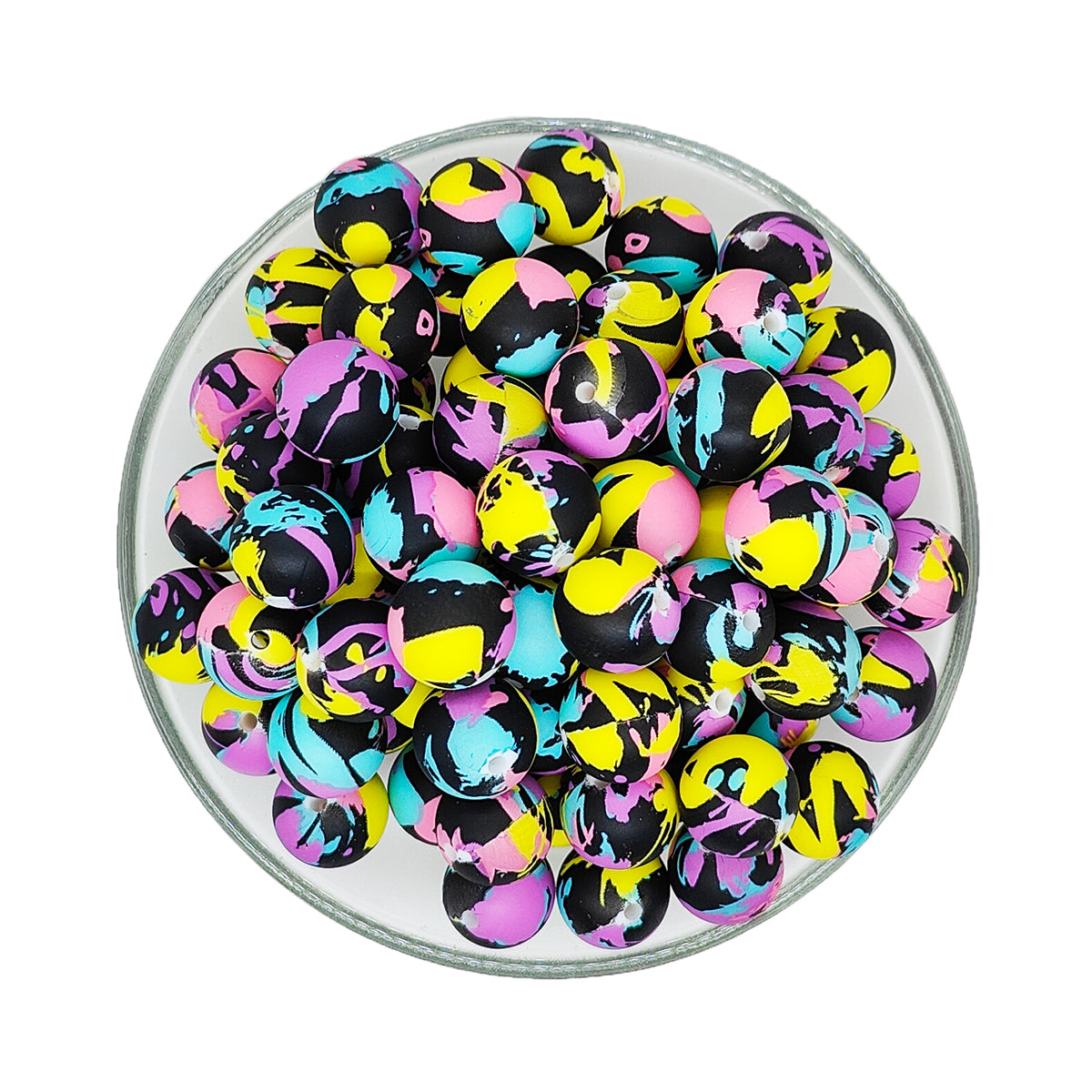 15mm Colored Paint Print Round Silicone Beads