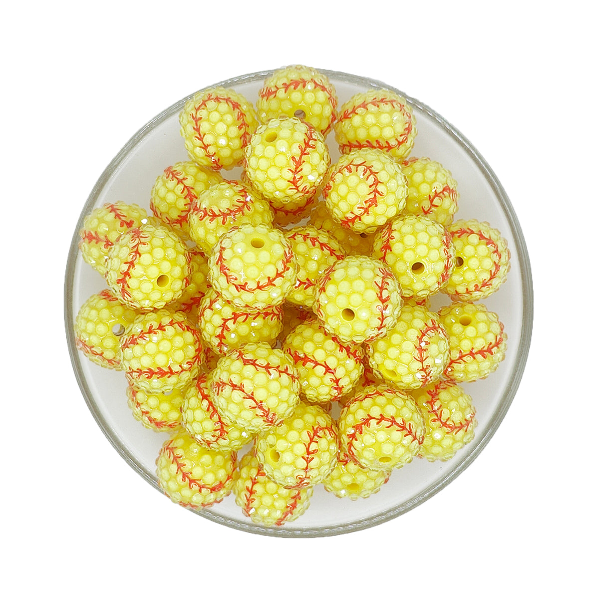 20mm Yellow Baseball Rhinestone Bubblegum Acrylic Beads