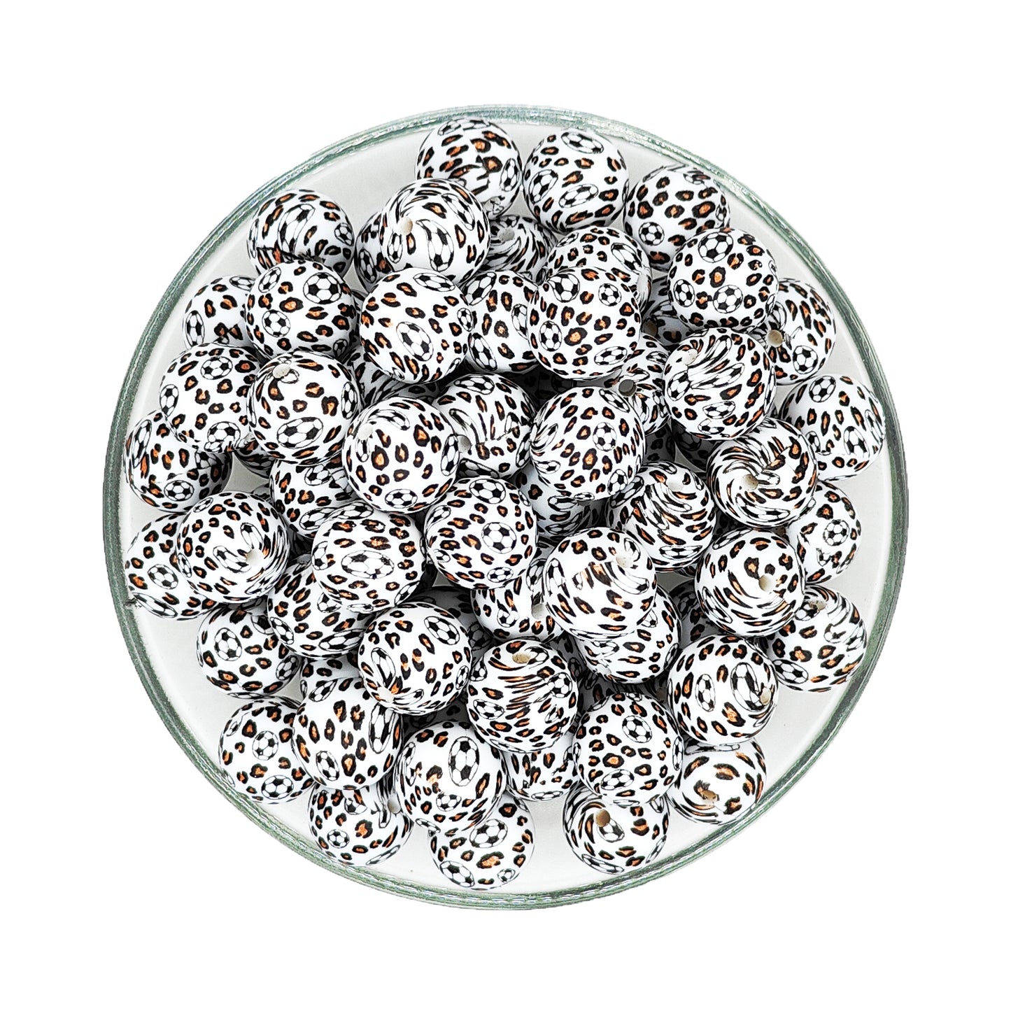 15mm Leopard Soccer Print Round Silicone Beads