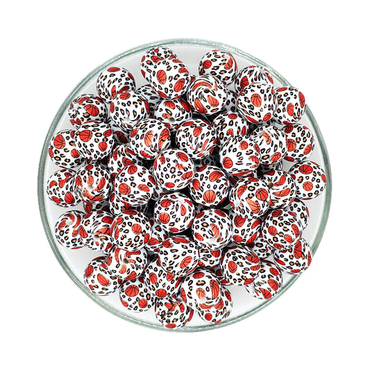 15mm Leopard Basketball Print Round Silicone Beads