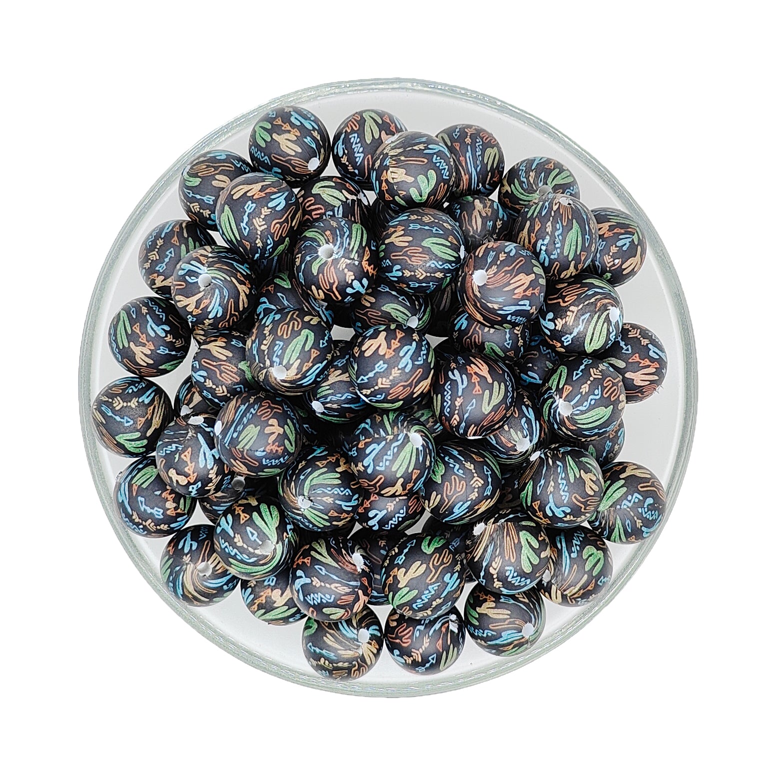 15mm Western Cactus Print Round Silicone Beads